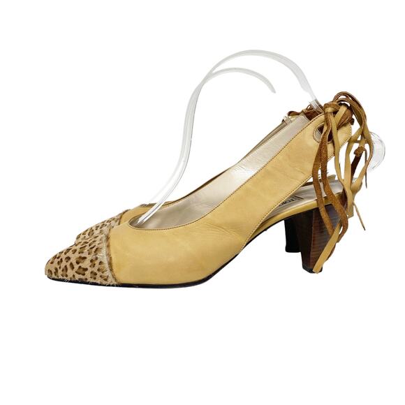 Vintage Tokio Kumagai Womens Size Leopard Print Fur Tip Slingback Heels - Picture 2 of 9